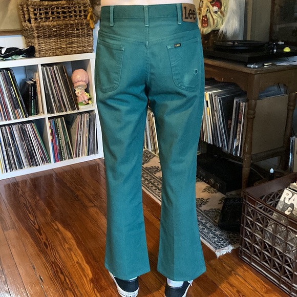 π SOLD π Vintage 70s Lee Polyester Jeans Green Made in U.S.A. ~ 33 X 31 - Picture 3 of 7